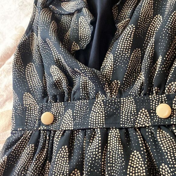 I Heart Ronson Dark Blackish Blue Sleeveless Cocktail Dress with Gold Fasteners - Picture 3 of 11